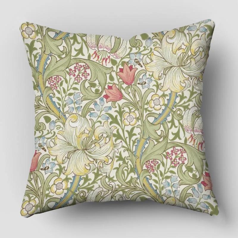 William Morris Pillow Cover Bedroom Home Office Decorative Pillowcase Square Zipper Pillow Cases Satin Fabric Eco-Friendly