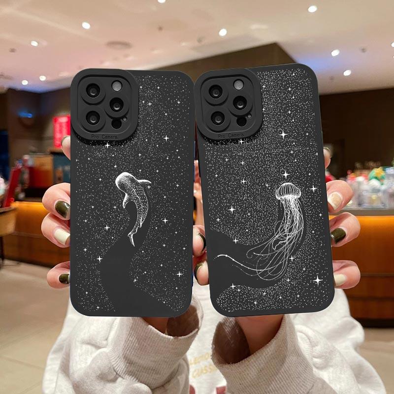 Ocean Animal Cute Dolphin Sea Turtle Dotted Painting Phone Case For iPhone 14 11 12 13 Pro Max 7 8 Plus X XR XS Silicone Covers