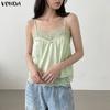 VONDA Women's Sexy Lace Trim V-Neck Sleeveless Spaghetti Strap Cami Tank Top