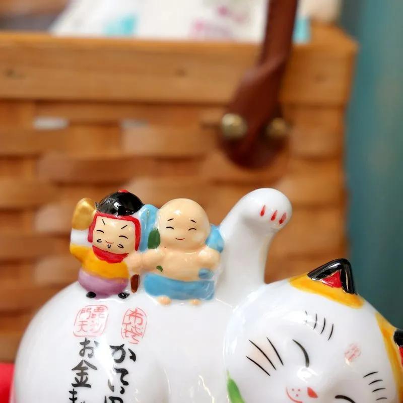 Maneki Neko Figurines, Japanese-style Cat Dolls, Ceramic Piggy Banks, Gifts for Children and Adults, for Friends