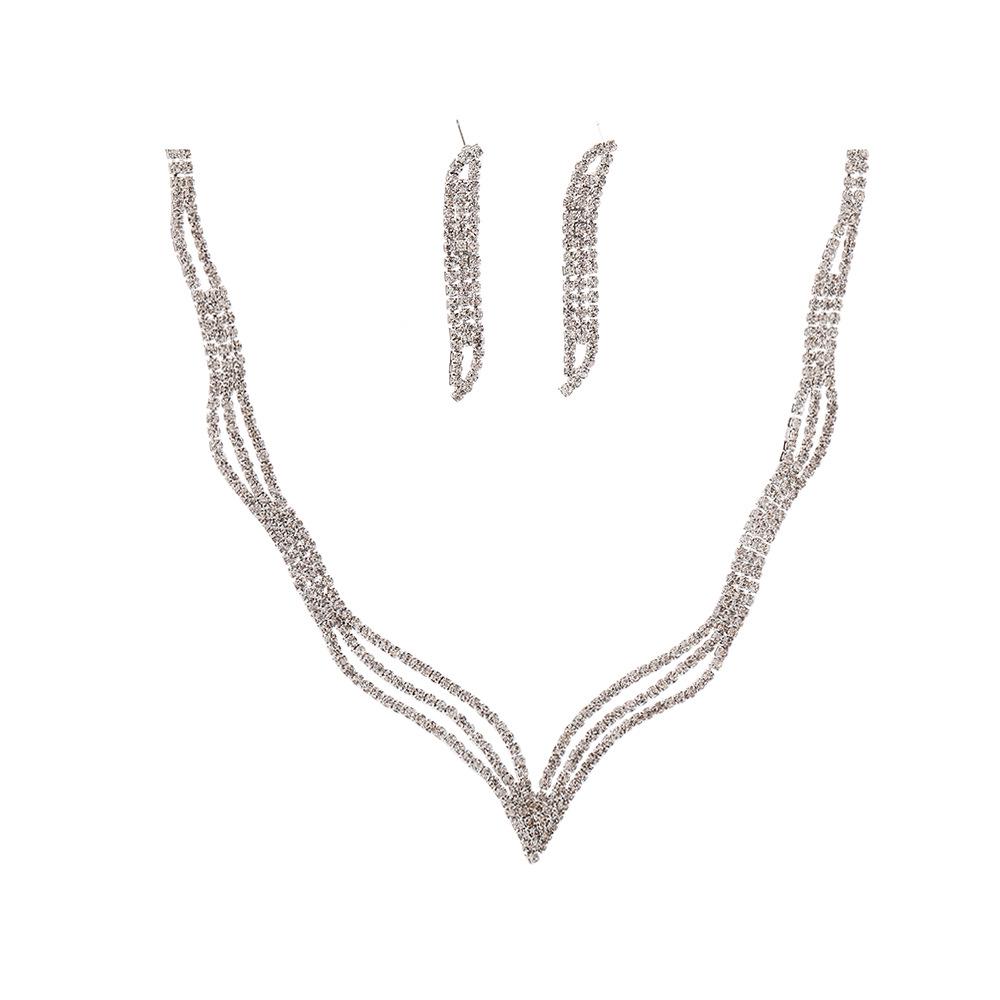European & American Bride Necklace with Full Diamond Claw Chain - Wedding Dress Accessory Set