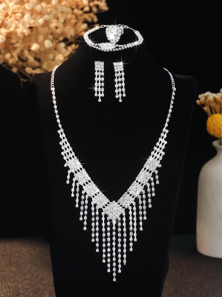 European Style Diamond-Inlaid Evening Necklace & Jewelry Set for Brides