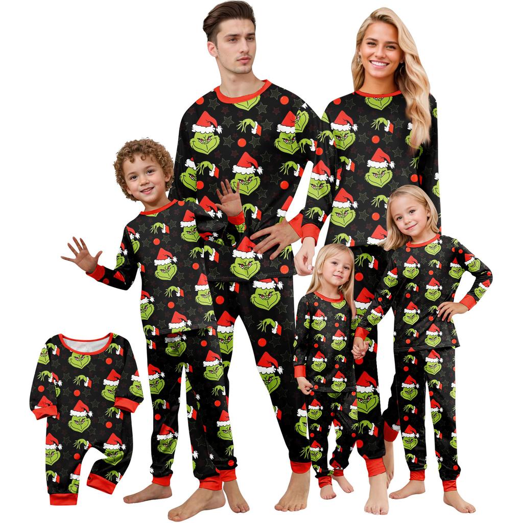Christmas Print Cute Family Set Pajamas, Home Clothes, Family Set Long Sleeve Top Pants Set