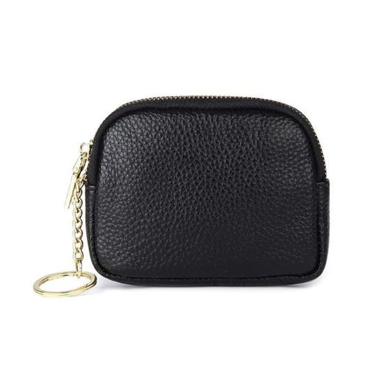 Faux Leather Coin Purse Rounded Coin Pouch Zippered Change Purse with Key Ring