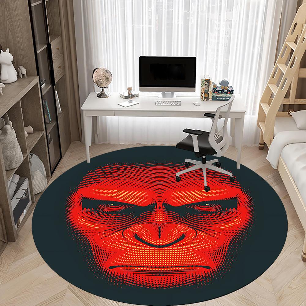1pc Gorilla Pattern Office Round Area Rug, Indoor Mat Suitable For Office, Under Office Chairs Bedroom Living Room Home Decor, Room Deco