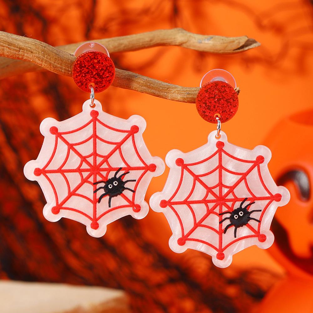 Cartoon Spider Web Halloween Earrings: Fun, Spooky Acrylic Prank Earrings for Women