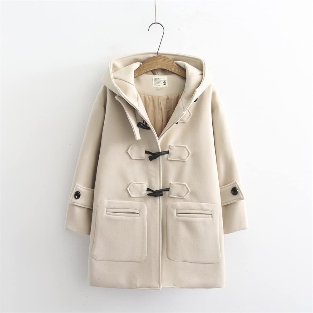 JINZUOMA Chesterfield Duffle Hooded Solid Popular for and Everyday and Beige Size Women's Coat, Jacket, Coat, Coat, Coat, Autumn/Winter, Fashionable,