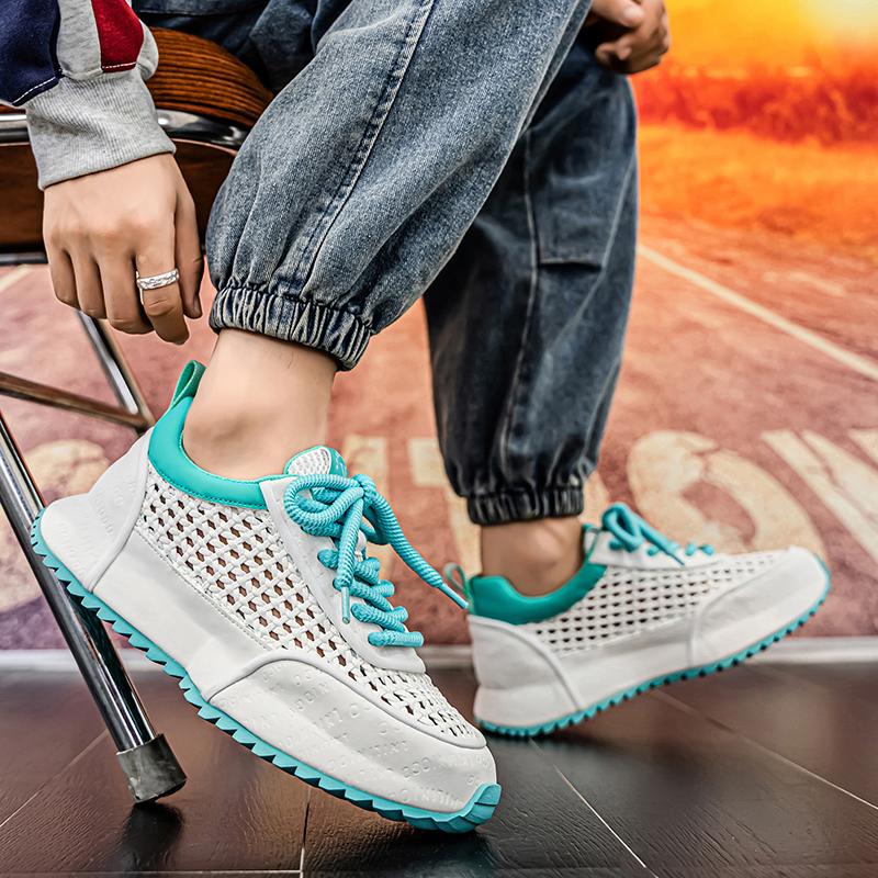 Summer Weave Man Casual Sneakers Fashion White Platform Sneakers Man Designer Shoes Breathable Lace-up Original Men's Sneakers