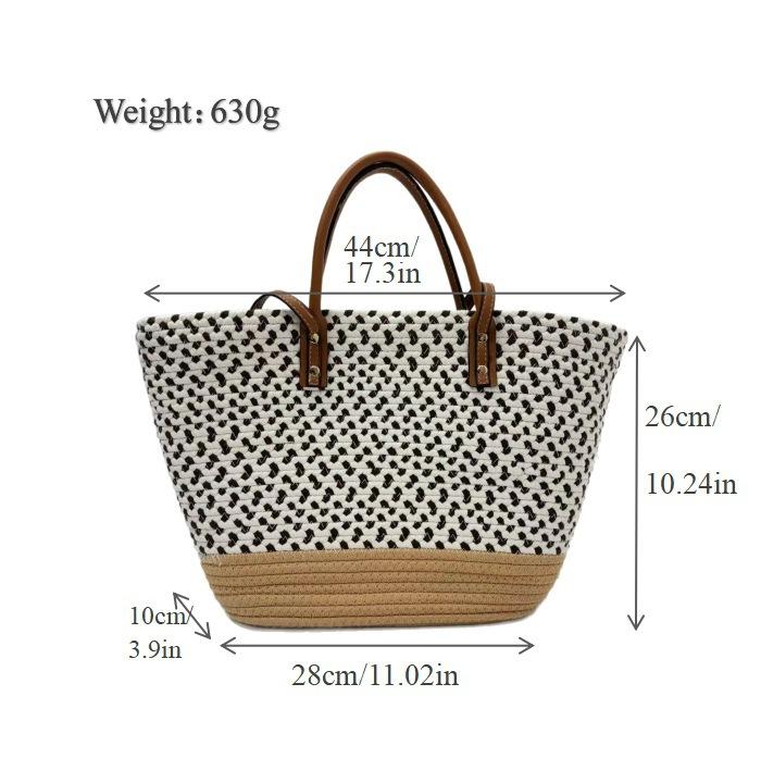 New leopard print woven bag cotton rope straw bag large capacity leisure tote bag simple holiday shoulder beach women s bag open