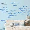 DIY Seabed Wall Murals Watercolor Blue Fish Decals, Striped Ocean Sea Life Stickers, Removable Self-Adhesive Layered School of Decor Coastal