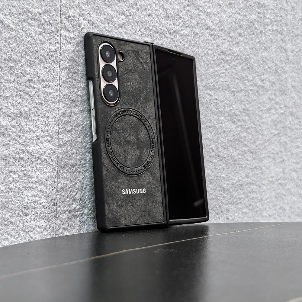 

Роскошный магнитный мягкий чехол из овчины для телефона Samsung Galaxy Z Fold 7 6 5 4 Magsafe беспроводная зарядка защита задней крышки Galaxy Z Fold4 чёрный