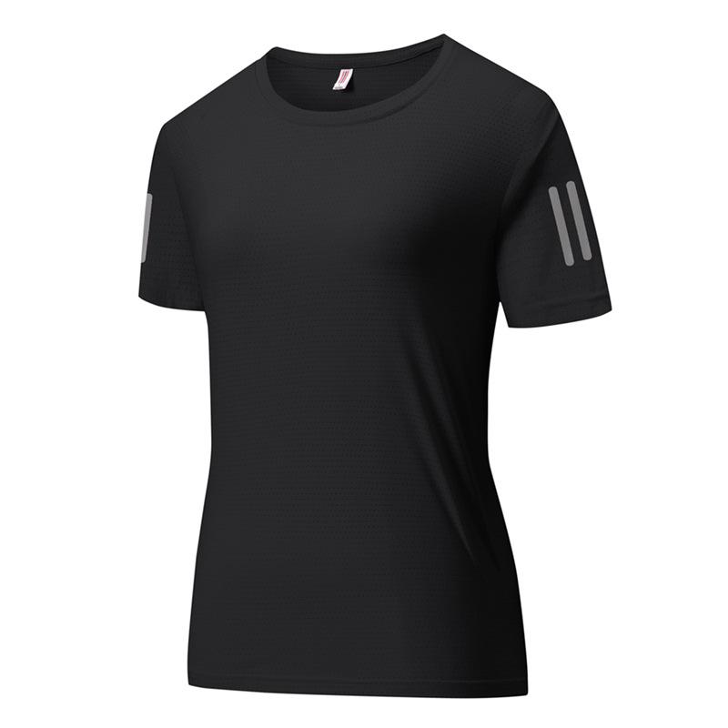 Couples' Quick-Dry Ice Silk T-Shirt - Breathable, Solid Color, Three Stripes, Round Neck, Perfect for Outdoor Running and Sports
