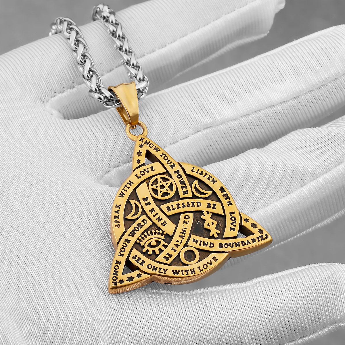 

Stainless Steel Vikings Moon Star Pendant Men Vintage Punk Mixed Gold Color Celtic Rune Amulet Necklace Jewelry for Boyfriend