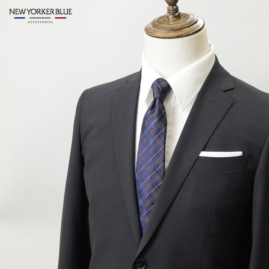 [New Yorker Blue] New Yorker Blue Windowpane Check Pattern Tie NB921084 Brown Free Size Business Suit Style Gift