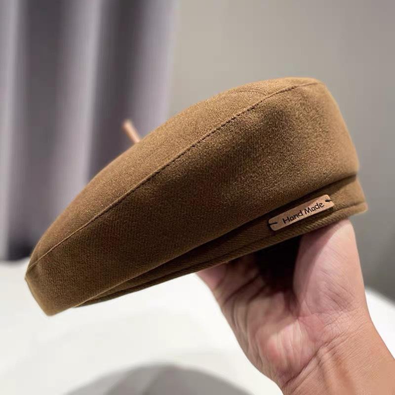 Autumn and Winter Woolen Trendy Brand Letter Beret Fashion Painter Hat Women's Retro Brown Face Showing Little British Style Hat