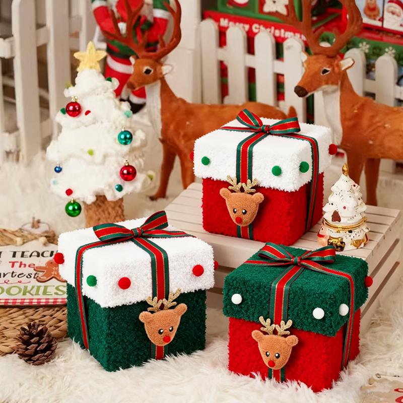 Weihnachtsgeschenkbox Rentier Weihnachtsbaum Filzbox mit Schleife Multifunktionale Plüsch Süßigkeiten Leckerlibox für kleine Geschenke Snacks Christma