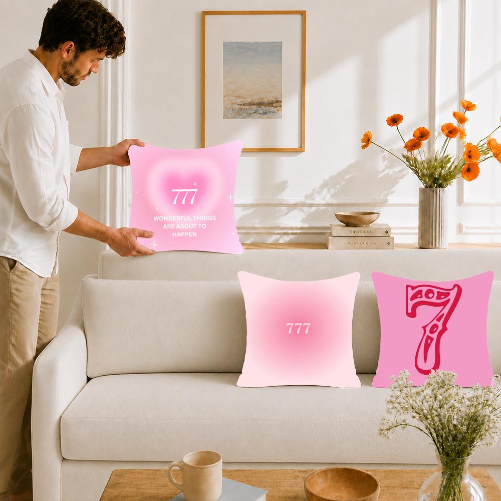 Cheerful Auspicious Pink Lucky Number 8 Cushion Cover Portable Floor Cushion For Travel Yoga Minimalist Text 2way Tricot