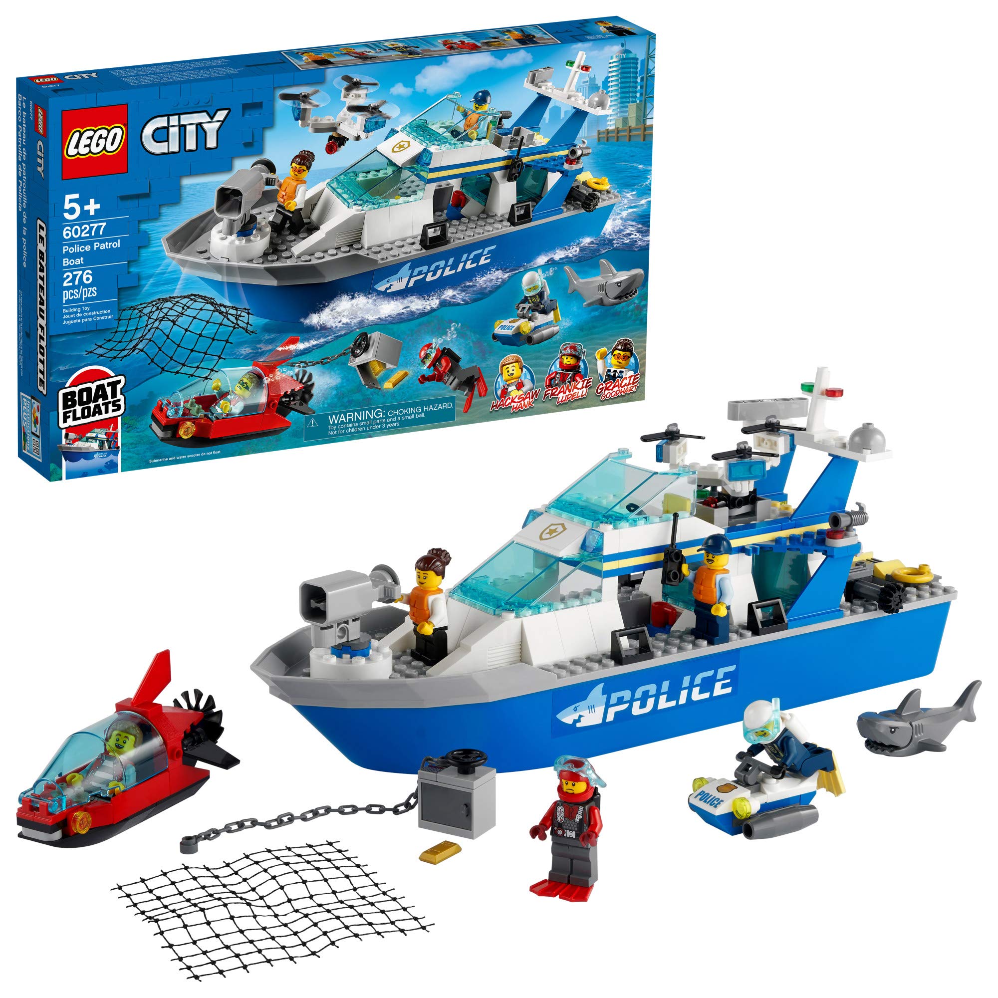 

LEGO City Полицейский патрульный катер 60277 Собираем крутую полицейскую игрушку для нового набора 2021 года; Дети, (276 шт.)