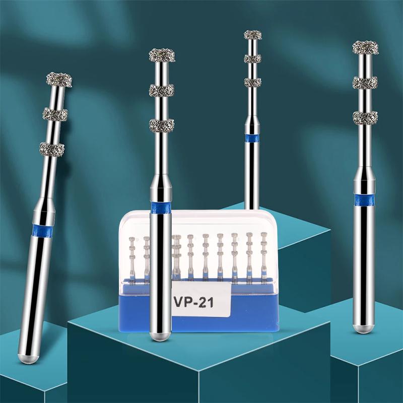 

10 шт./коробка Стоматологические алмазные боры FG VP-21 Маркировка глубины препарирования Средняя зернистость 1,6 мм Макс. 300000 об/мин Для высокоскоростного наконечника 10Pcs