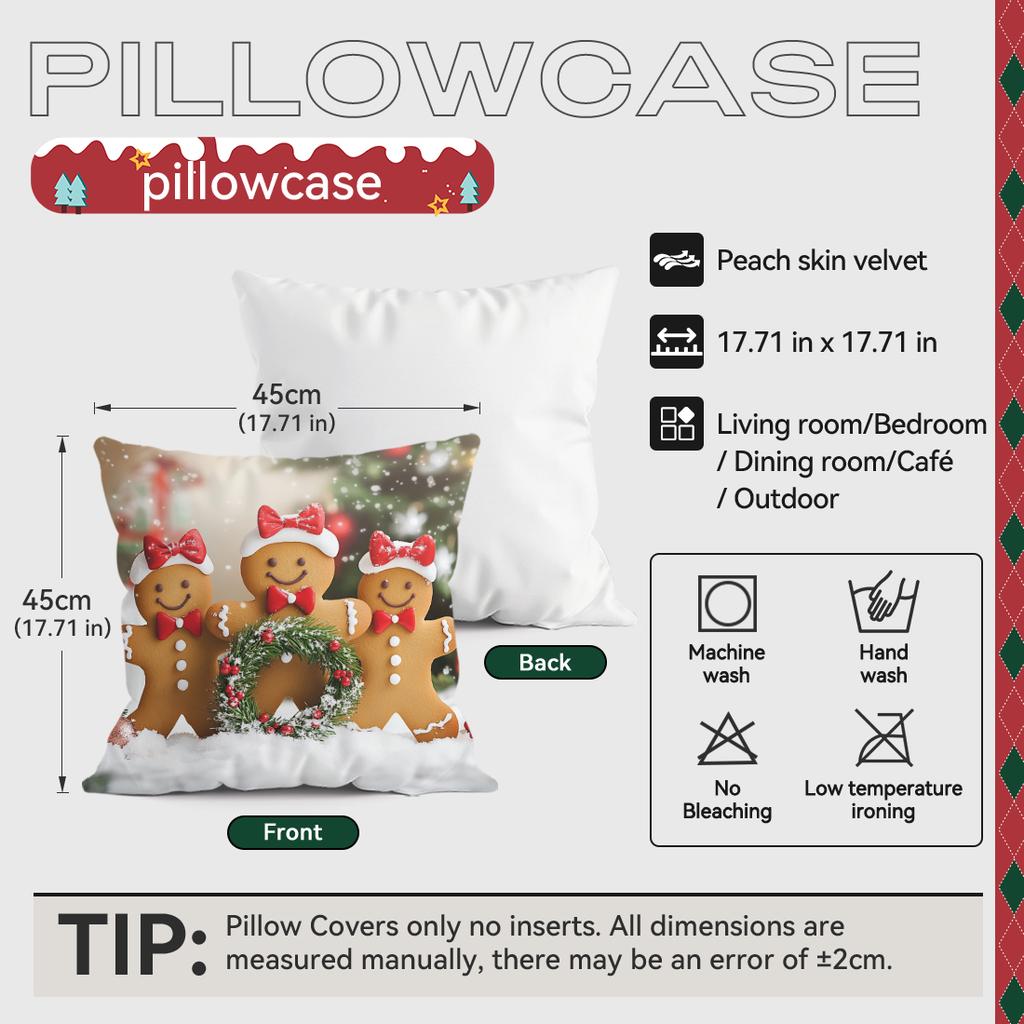 Christmas Gingerbread Man Pillowcase Printed Polyester 45x45cm Throw Pillowcover Decorative Sofa Cushion Pillowslip Home Decor