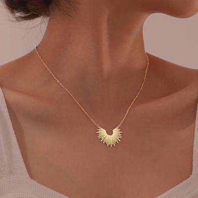Stainless Steel Jewelry Sun Rays Necklace For Women,18k Gold Plated Pendant Chain For Mom Girlfriend Valentine's Day Gift