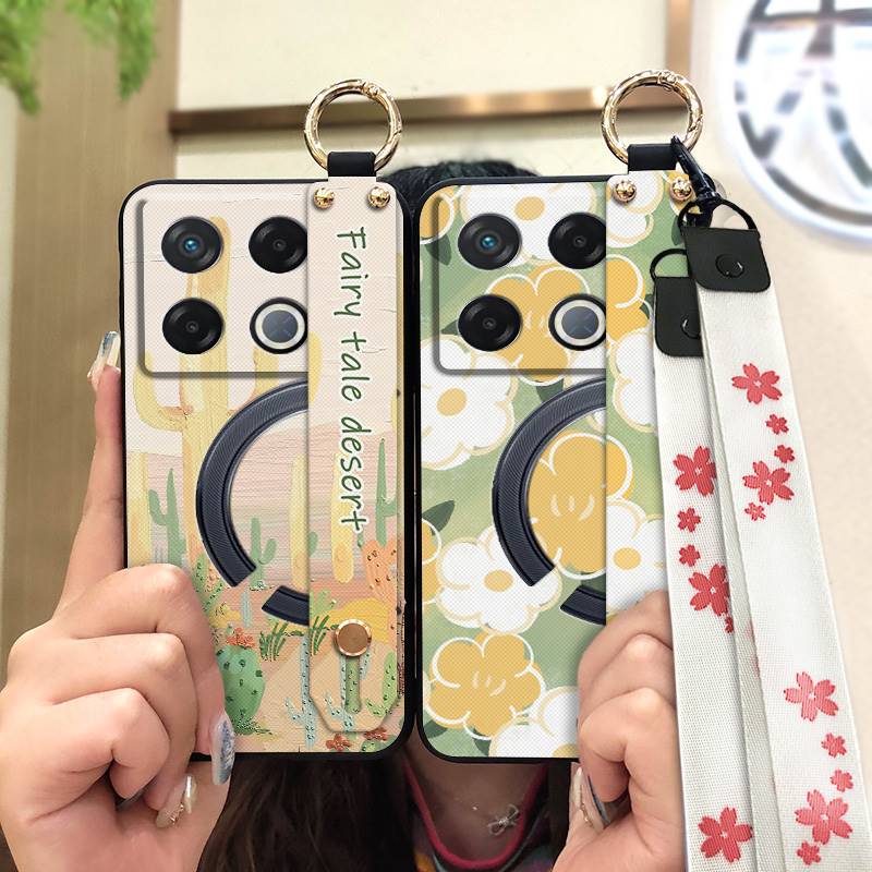 Lanyard Anti-dust Phone Case For infinix GT 20 Pro/X6871 Wristband Flower Back Cover Waterproof Shockproof Soft case