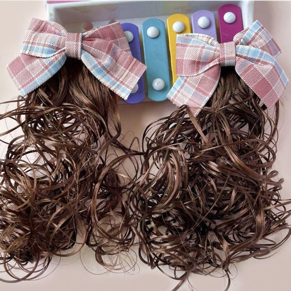 2PCS New Baby Wig Hairpin Cute Children Sweet Girls Bowknot Hairclip Princess Curly JK Bow Hair Accessories