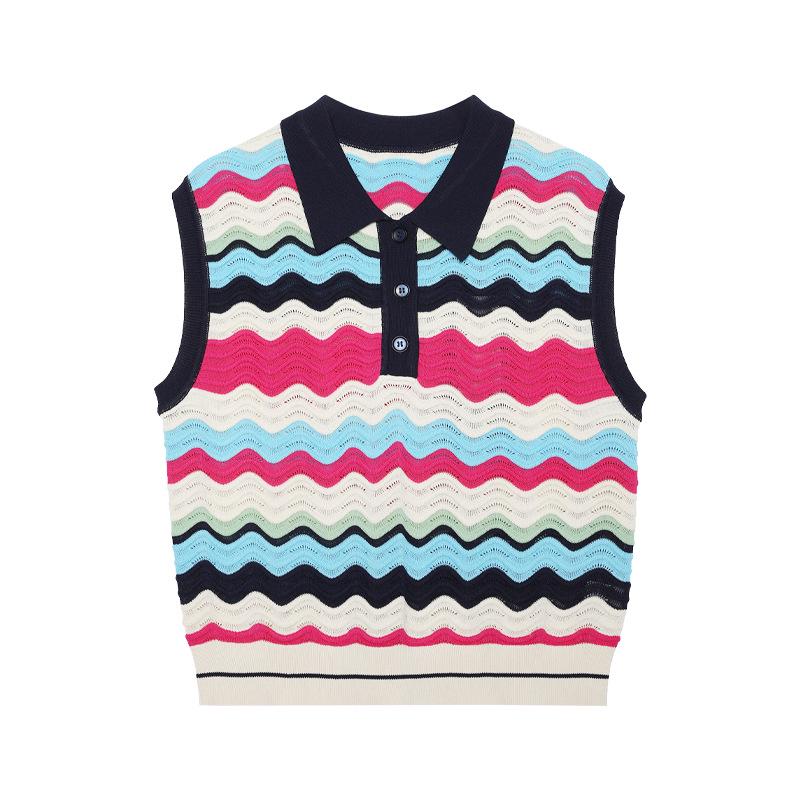 Tuogu Trend Colorful Striped Sleeveless Knit Vest - Women s Summer Padded Top Small