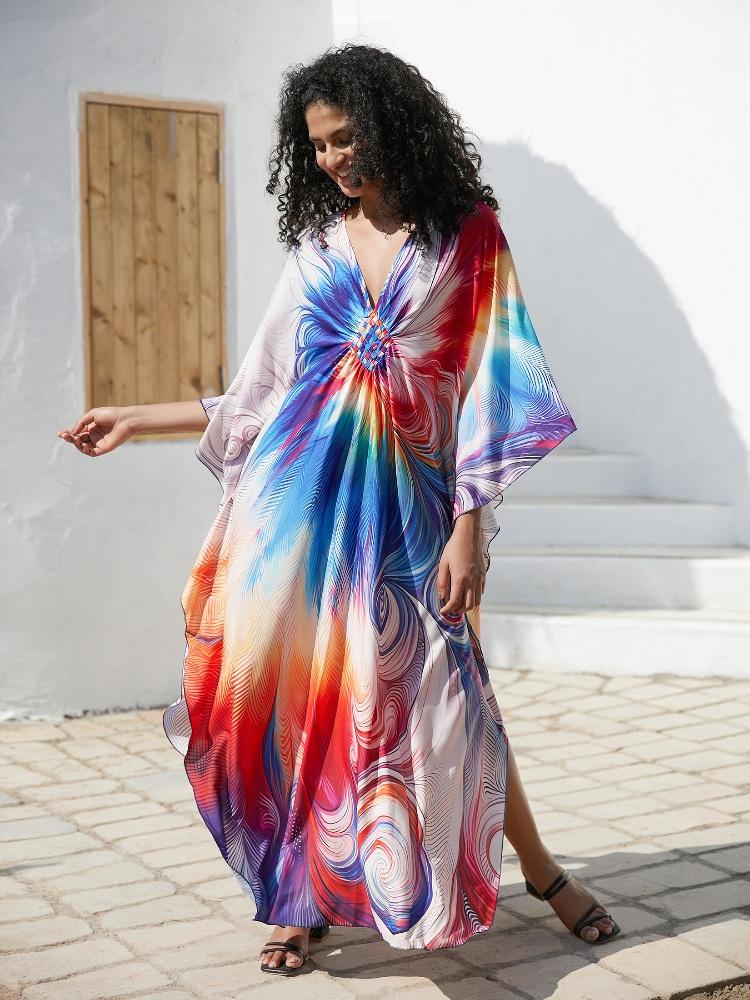 EDOLYNSA Snazzy Oversized ženy Domácí oblečení Plážové oblečení Oblečení Caftan Kaftan Plavky Přikrývky Dům Župan Župan Q1634