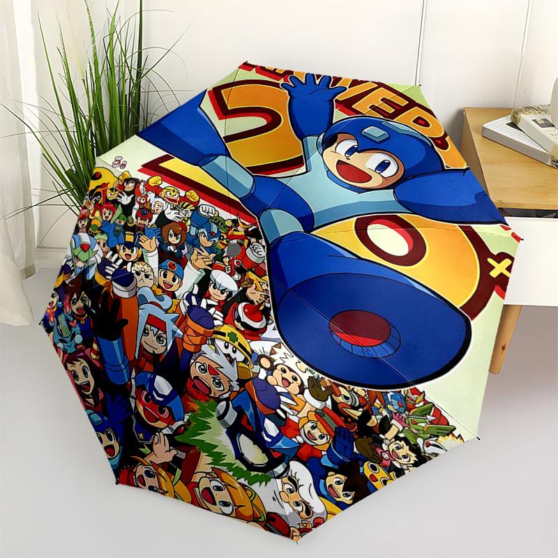 

1pc Mega Man 50th Anniversary Automatic Opening Folding Umbrella, 8 Bone Iron Frame, Portable Design for Outdoor Use, Ideal Gift for Fans, Travelers,