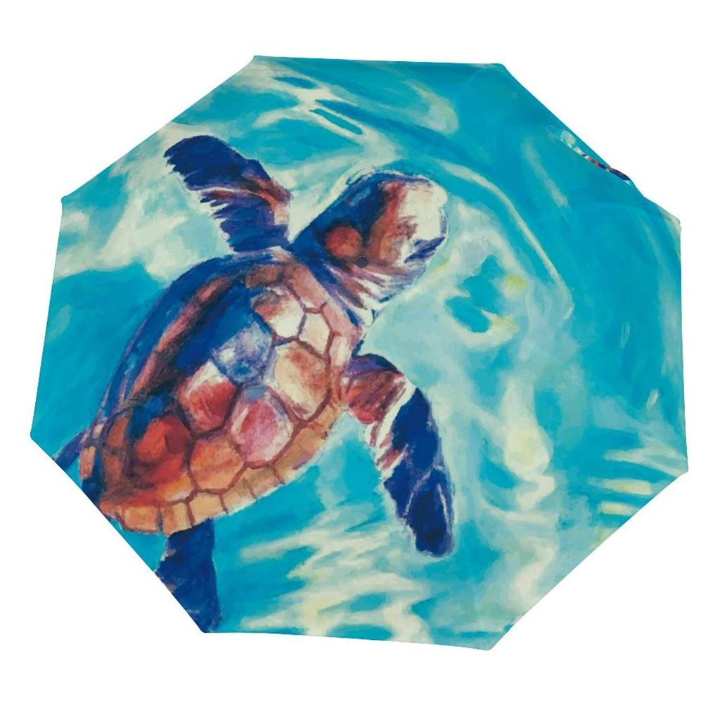 Ocean Sea Turtle Folding Rain Sun Umbrella Sea Creatures Travel Umbrellas Compact Lightweight Windproof for Teens Adults Kids