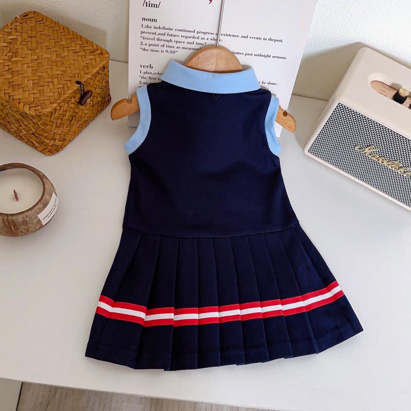 Girls' Sleeveless Pleated Academy Dress - Summer Korean Style with Tie AXA1058