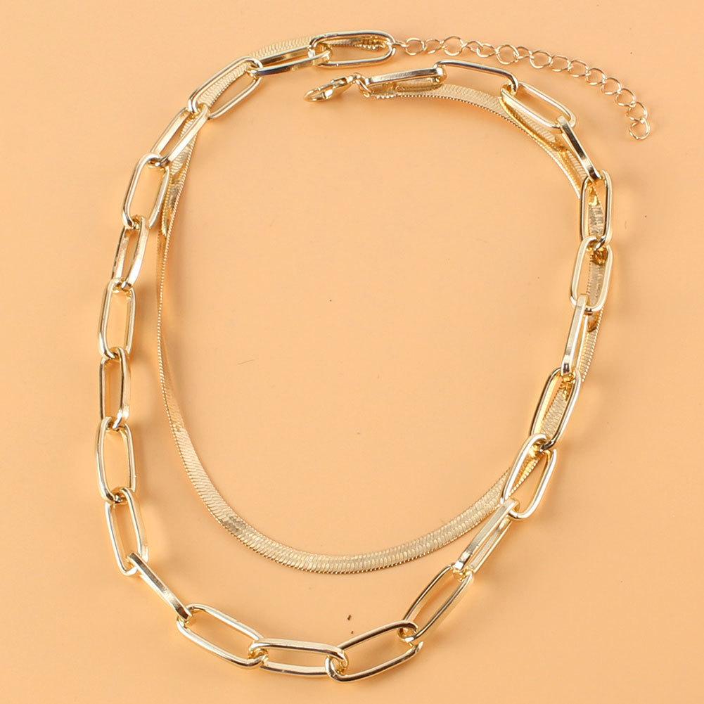 European and American Jewelry, Double-layer Snake Bone Box Chain Necklace, Retro Simple Gold Necklace Female 18140