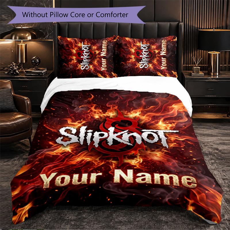 Slipknot Benutzerdefinierter Name Text Bettwäsche-Set, 1 Bettbezug & 2 Kissenbezüge Personalisierte Schlafzimmer-Geschenk 140cmx200cm white