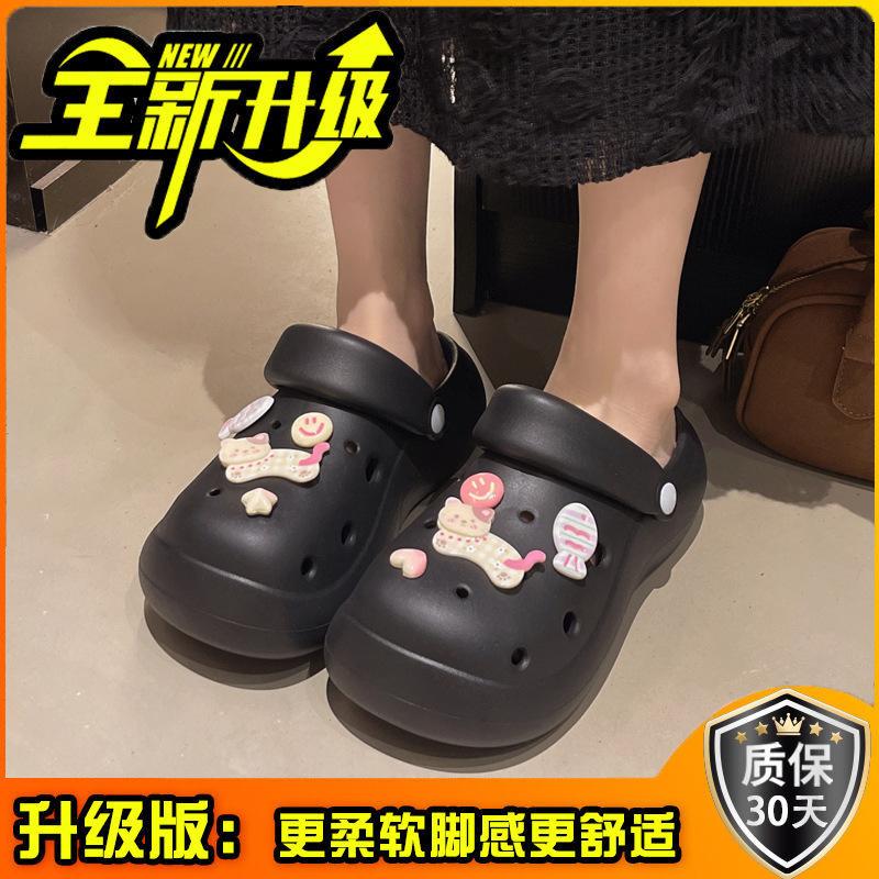 Fashion versatile stepping on shit cartoon cute kitten hole shoes women's 2025 summer new breathable non-slip bag head drag