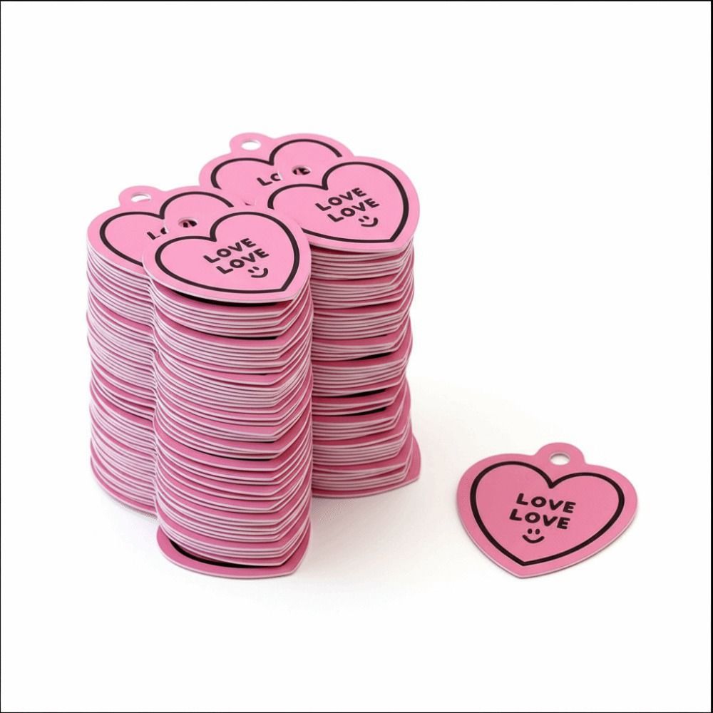 50pcs Heart Shaped Cards Valentine's Day Tags Pink Paper Hanging Decoration Cake Decor Tag DIY Crafts Packaging Decoration Tags