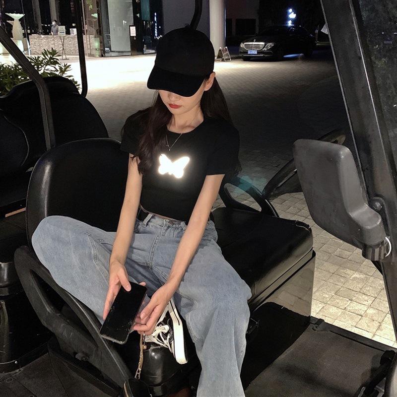 Butterfly Short-sleeved T-shirt for Women In Summer New Black Base Shirt Short Fashionable Top