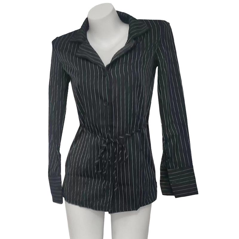 Elegant Striped Secretary Lingerie Set - Black Long Shirt with Removable Details