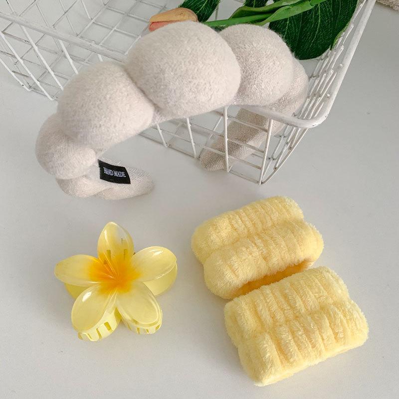 Frangipani Bubble Cloth Flannel Sponge Face Wash Waterproof Hair Band Hair Clip Set Cloud Headband