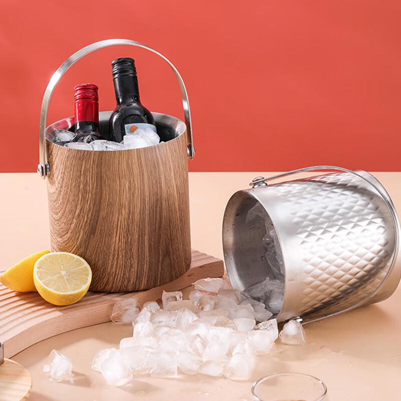 1.4L Stainless Steel Ice Bucket with Wooden Lid 1.4L