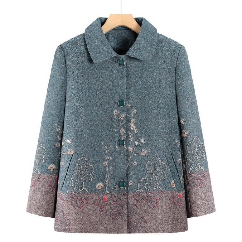 

Autumn clothes in the coat for the elderly and women, new spring and autumn woolen tops, old lady clothes 5XL [recommended 150-80kg] синий