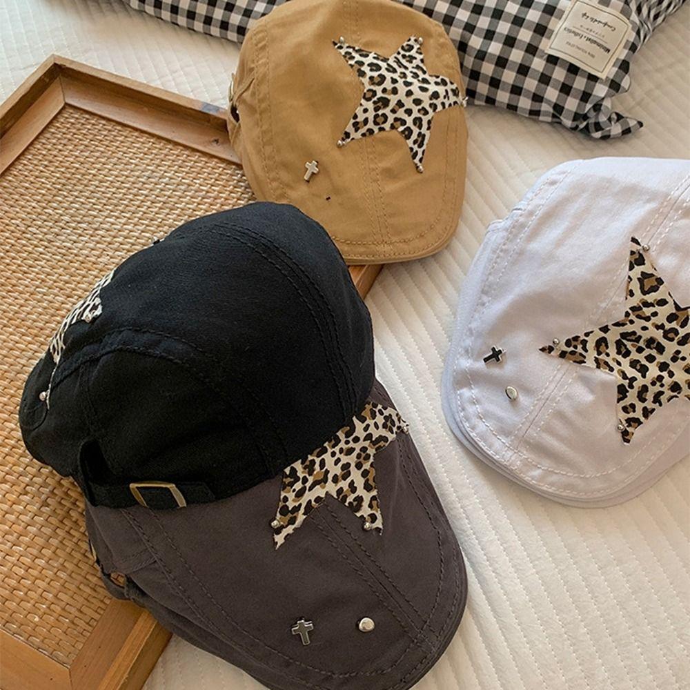 

Leopard Print Star Leopard Beret Y2K Peaked Cap Cute Painter Hat Outdoor чёрный