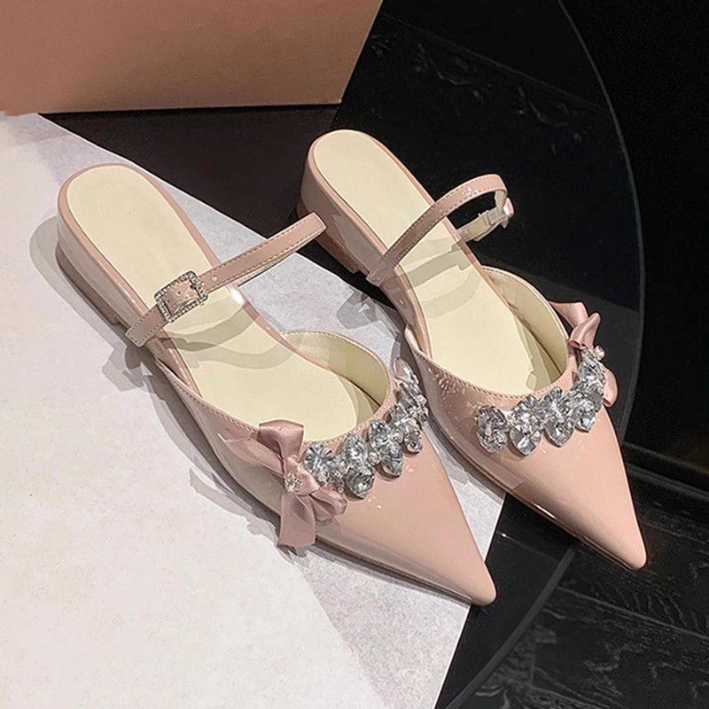 Women's Mules Slippers Fashion Designer Pointed Toe Sandal Luxury Rhinestone Casual Slippers for Women Banquet Party Dress Shoes