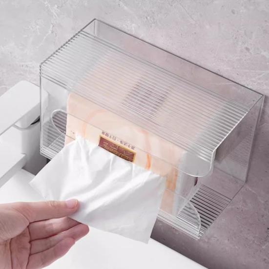 Wall Mounted Tissue Box Holder Large Capacity Transparent Design Simple