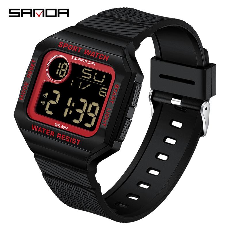 Sanda Retro Square Sporty Multifunction Waterproof Youth Electronic Watch