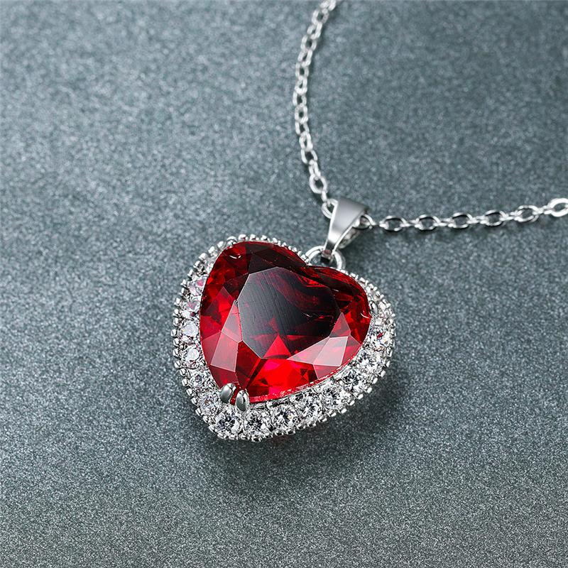 Rainbow Cubic Zirconia Heart Pendant Necklace Heart Stone Silver Clavicle Chain For Women Anniversary Jewelry