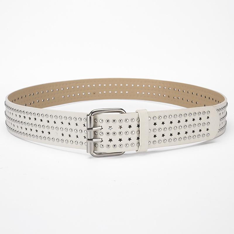 Punk Style Rivet Punching Personalized Women'S Belt Decorative Fan Pin Buckle Wide Belt
