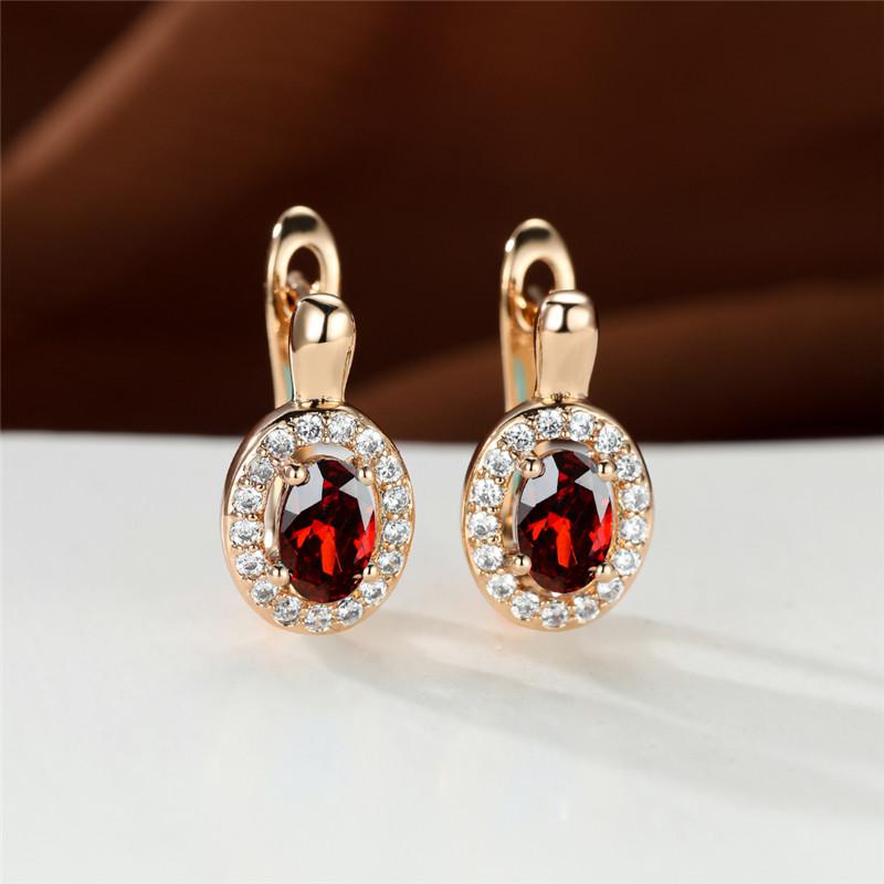 Cute Female Rose Gold Color Crystal Blue Stone Earrings Dainty Oval Zircon Wedding  For Women