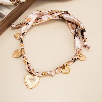Silk Scarf Necklace with And Sunflower Gold Chain Heart