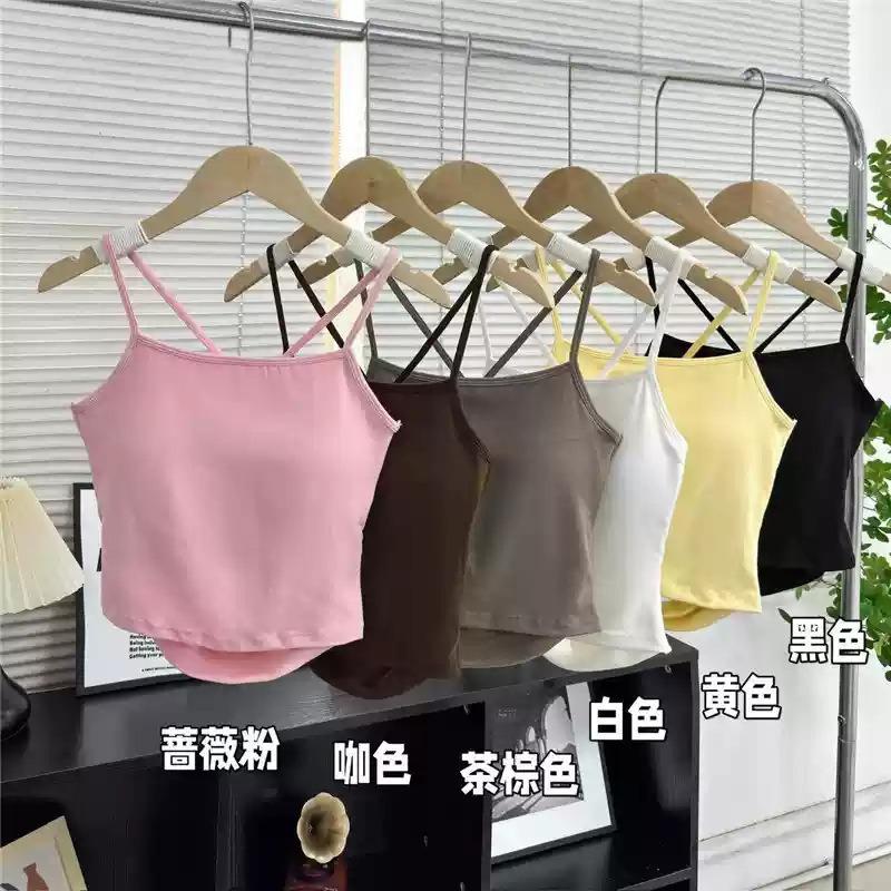 Spice Girl with Chest Pad, Beautiful Back, Chest Wrap, Hollow Bow, Cross Halter, Sling Vest, Short Bottom Top